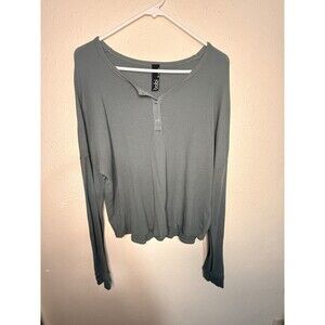Women’s Bobi Cotton Modal Blend Long Sleeve Henley Button Olive Green Top